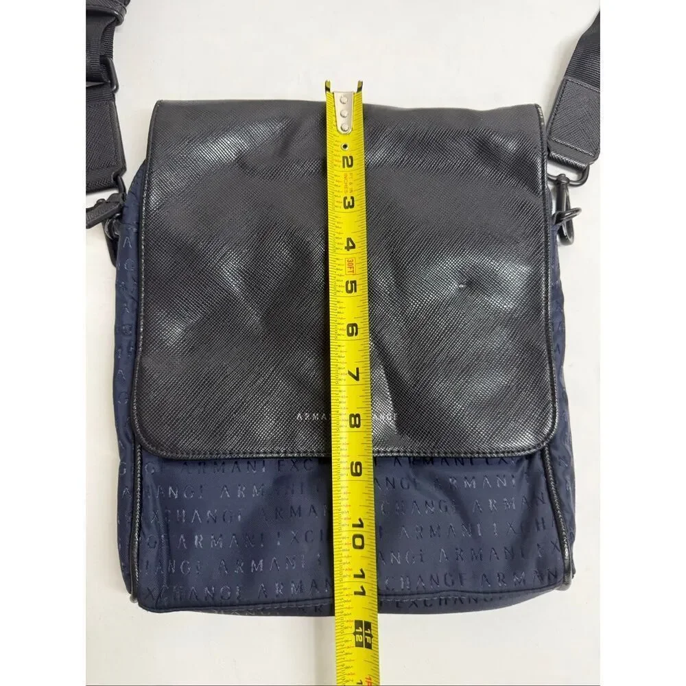 Armani Exchange Mens Blue Black Adjustable Strap Messenger Bag Magnetic Closure
